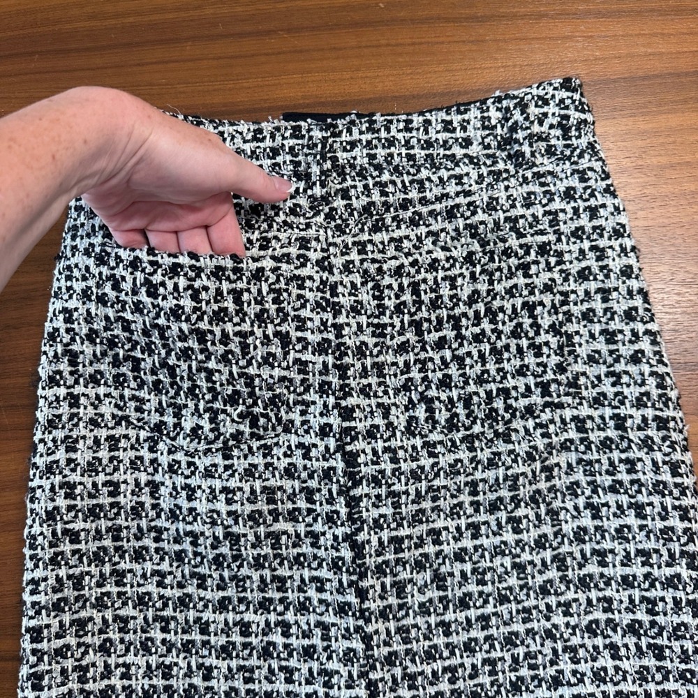 Alice + Olivia Rye Tweed Maxi Skirt 0 Black White High Slit Luxury Dark Academia - Picture 9 of 14